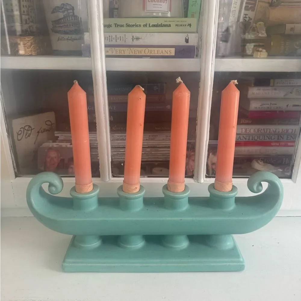 *RARE* VTG Turquoise Rum Rill Pottery Taper Candle Holder